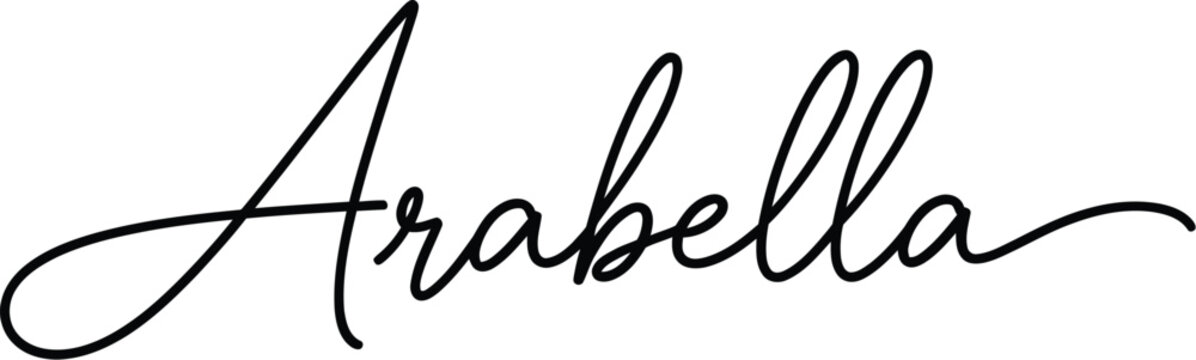 Arabella is a elegant and flowing handwritten script signature isolated on a white background.