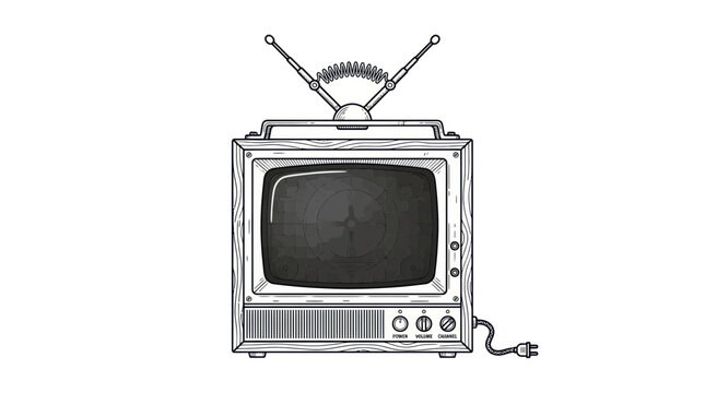 Retro Television Set with Static Screen and Antenna