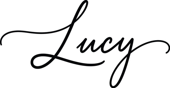 Lucy appears in a sophisticated black script font displaying a graceful and flowing.
