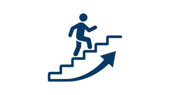 Silhouette person climbing stairs upward arrow icon symbolizing growth and success