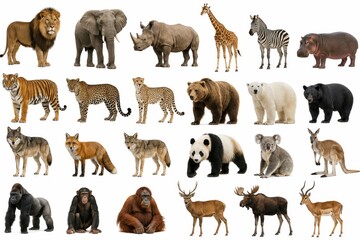 Naklejka premium Collection of Wild Animals Isolated on White Background
