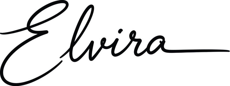 Elvira is written in a flowing cursive script style with an elegant black ink aesthetic.