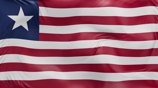 Liberia flag waving Seamless silk flag 3d animation slow motion Looping