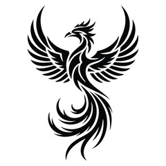 Fototapeta premium Phoenix Rising monochrome vector artwork ideal for tattoo, icon, web graphic design, and infographic concepts inspired by fantasy and rebirth.