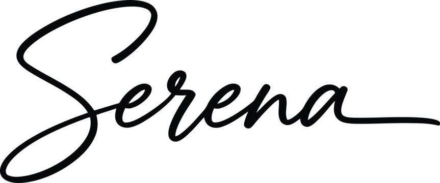 Serena appears as a sophisticated handwritten signature rendered in smooth black ink.
