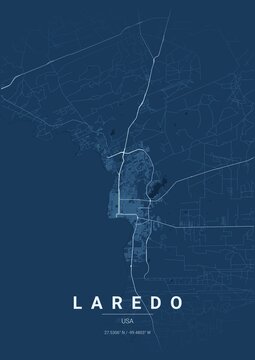 Architectural Laredo City Map Poster, Blueprint Style Urban Street Grid Illustration