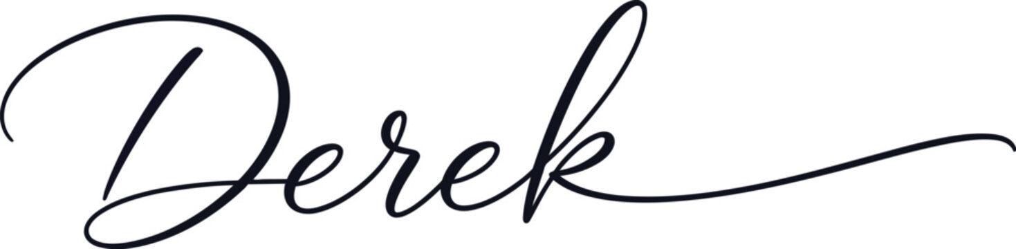 Derek name is written in elegant black cursive calligraphy on a clean and simple white background.