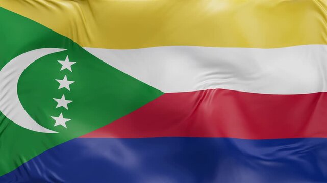Comoros flag waving Seamless silk flag 3d animation slow motion Looping
