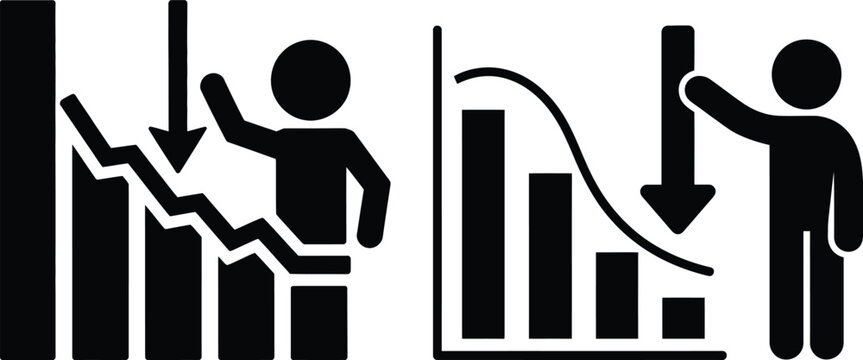 Person lowering blinds and adjusting falling bar graph