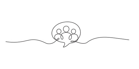 Continuous line of chat bubble and user icon. One line drawing of communication, customer interaction and social networking. User conversation concept. single line art vector illustration. © bakul garis