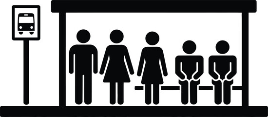 People waiting at bus stop with seating bench © HappyArt