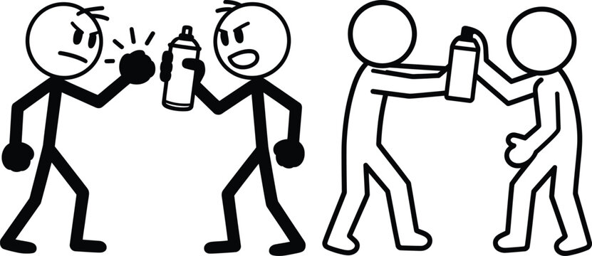 Two stick figures fighting with spray paint cans