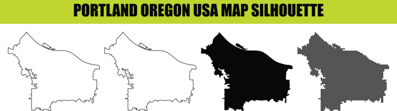 Portland oregon usa map silhouette isolated vector illustration design for creative graphic projects web print media.