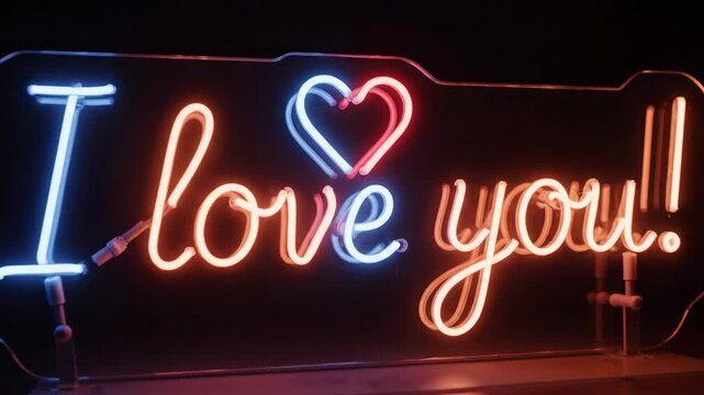 Glowing neon sign with love you text and heart shape for romantic celebration and valentines day.