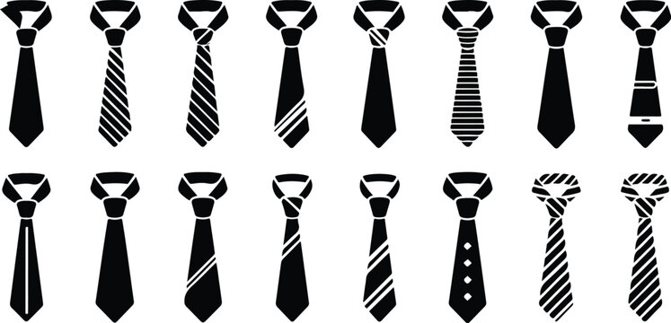 Necktie vector icon set with black silhouette neck tie illustrations for business formal wear and fashion
