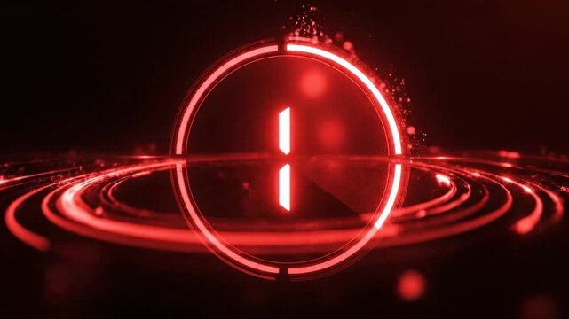 Futuristic red neon digital countdown timer number one for event launch or movie teaser intro.