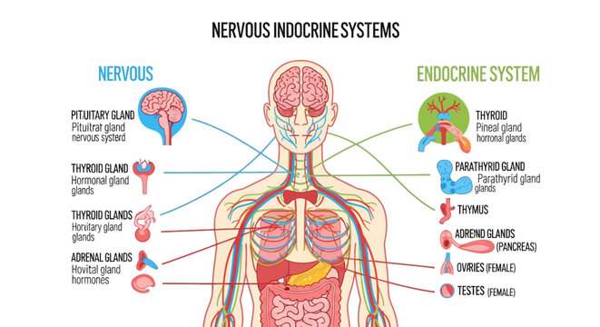 Nervous and Endocrine Systems Diagram Human Body Anatomy.