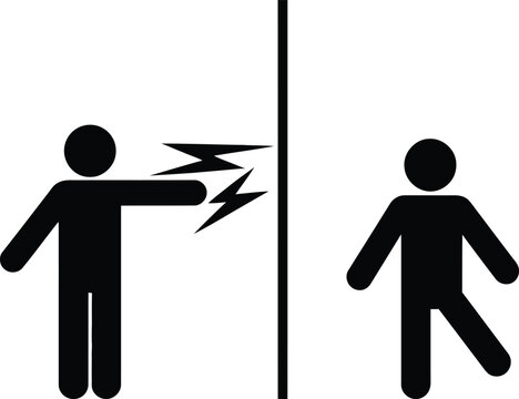 Electric shock warning icon with person touching barrier