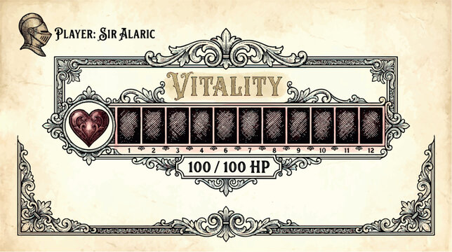 Vintage engraving health bar game UI vector illustration