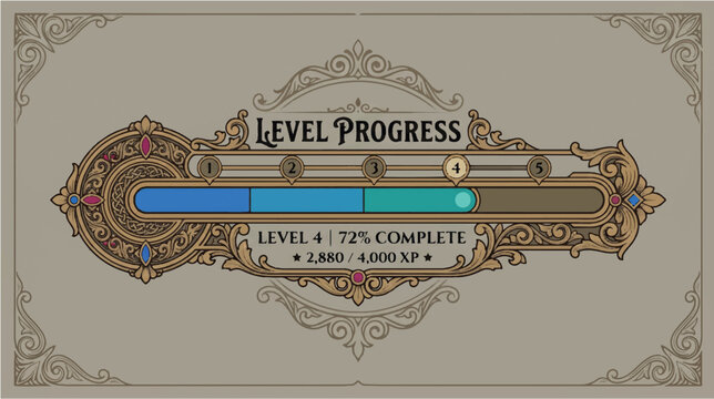 Level progress bar engraving style UI vector