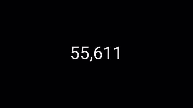 number counter animation from 0 to 100,000 on transparent background, animated number counter video counting from zero to one lac in 4k , best for like and views.