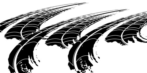 Tire treker background for rally, drift, motocross, offroad and other automotive and motorbike sports. Tire marks are black on a white background. vector © roni