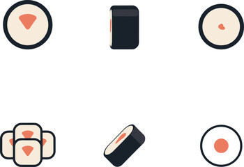 Collection of simple flat design sushi rolls and nigiri pieces isolated on transparent background © Kahima