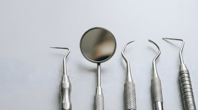 Dental tools set isolated on transparent background metal clinic