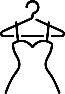 Minimalist line art icon of a strappy dress on a hanger, fashion and style concept
