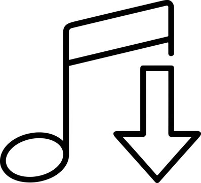Musical Note with Downward Arrow Icon, Concept of Music Download or Audio Reduction