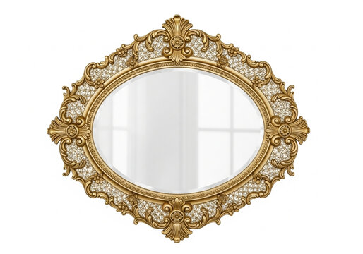 Gold ornate oval mirror frame with green and clear decorations