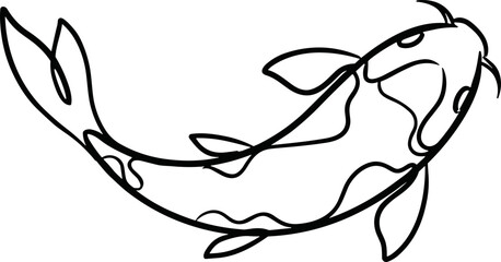 Minimalist black line art of a koi fish, elegant and simple design, isolated on white background © Hanzcoli