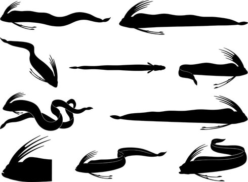 Oarfish silhouette collection set featuring various swimming poses isolated on transparent background