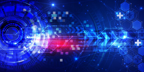 Obraz premium Abstract technology background with holographic medical interface and glowing connections for healthcare innovation.