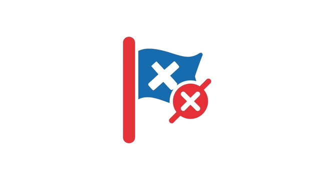 Red Flag with White X Symbol and Red Circle with X, Isolated on White Background