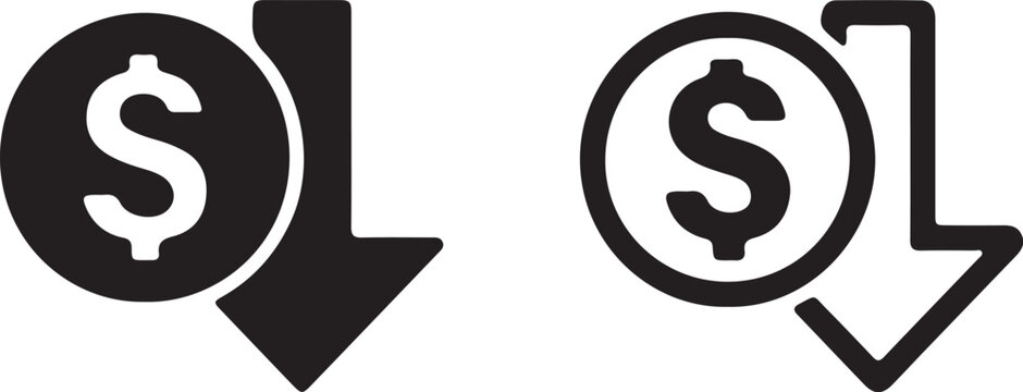 Black dollar icons with downward arrows
