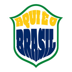 Escudo Aqui é o Brasil. Copa do mundo 2026. Hexa. Seleção brasileira. © Maressa