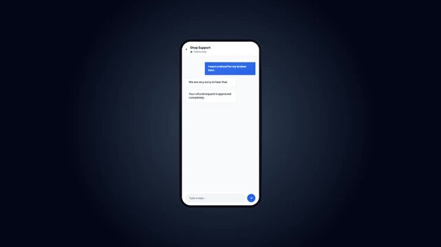 Online shop support messaging interface showing approved item refund customer service conversation