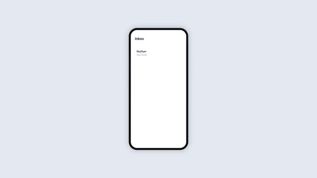 Smartphone interface displaying travel ticket booking push notification card overlay and blue verification animation, minimal flat style mobile application UI UX design template