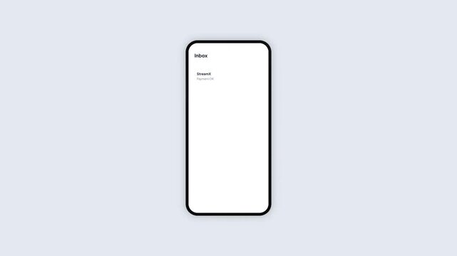 Smartphone interface displaying push notification card overlay for subscription payment confirmation with verification animation, minimalistic flat vector graphics UI UX concept design template