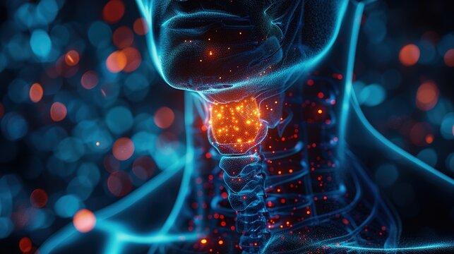 Detailed 3D Medical Illustration of Human Thyroid Gland Anatomy Displaying Common Thyroid Disease Pathological Changes Including Hyperthyroidism, Hypothyroidism, Thyroid Nodules and Goiter 