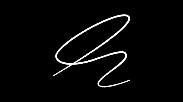 Animated white digital signature write on effect with transparent alpha channel.