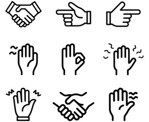 Obraz premium Hand gesture icons set including handshake and waving signs