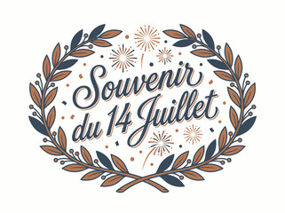 Obraz premium Bastille Day Souvenir Laurel Wreath with Fireworks