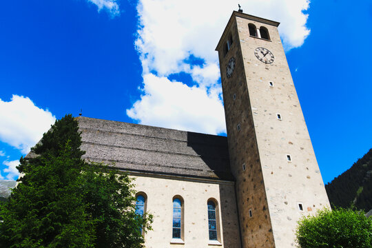 Parish church of Resia ( German: Reschen am See ). South Tyrol, Italy