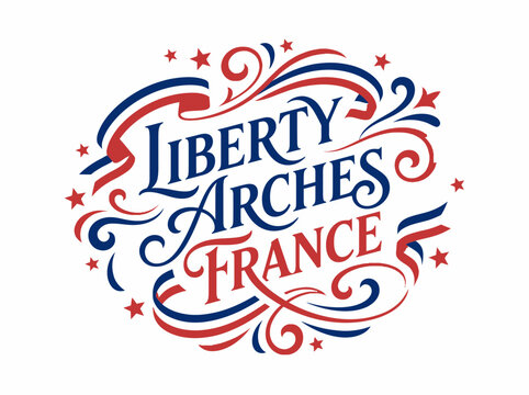 Bastille Day Liberty Arches France Calligraphy Design