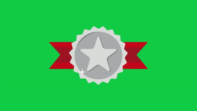 Silver Star Runner Up Ribbon Badge with Red Horizontal Banner on Green Screen Background