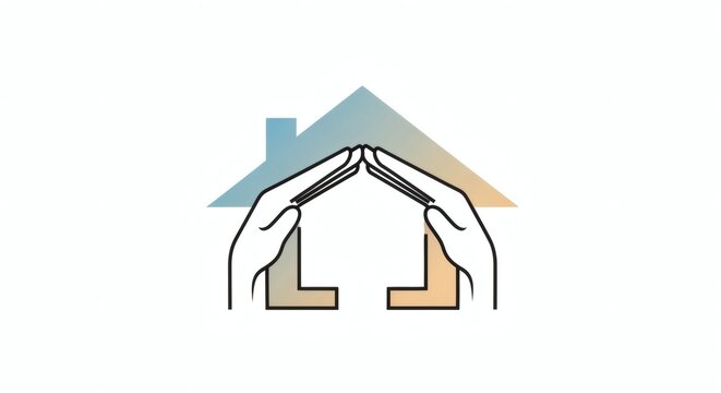 Protective Hands Over House Icon for Family and Property Concept
