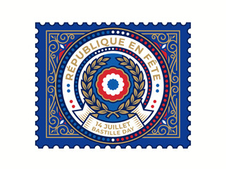 Obraz premium Ornate Bastille Day Stamp Celebrating French Republic Holiday