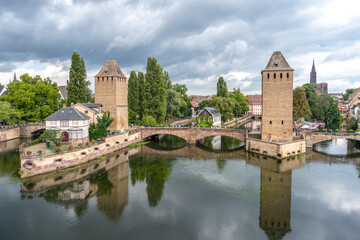 Obraz premium Ponts Couverts towers and canal in Strasbourg, France